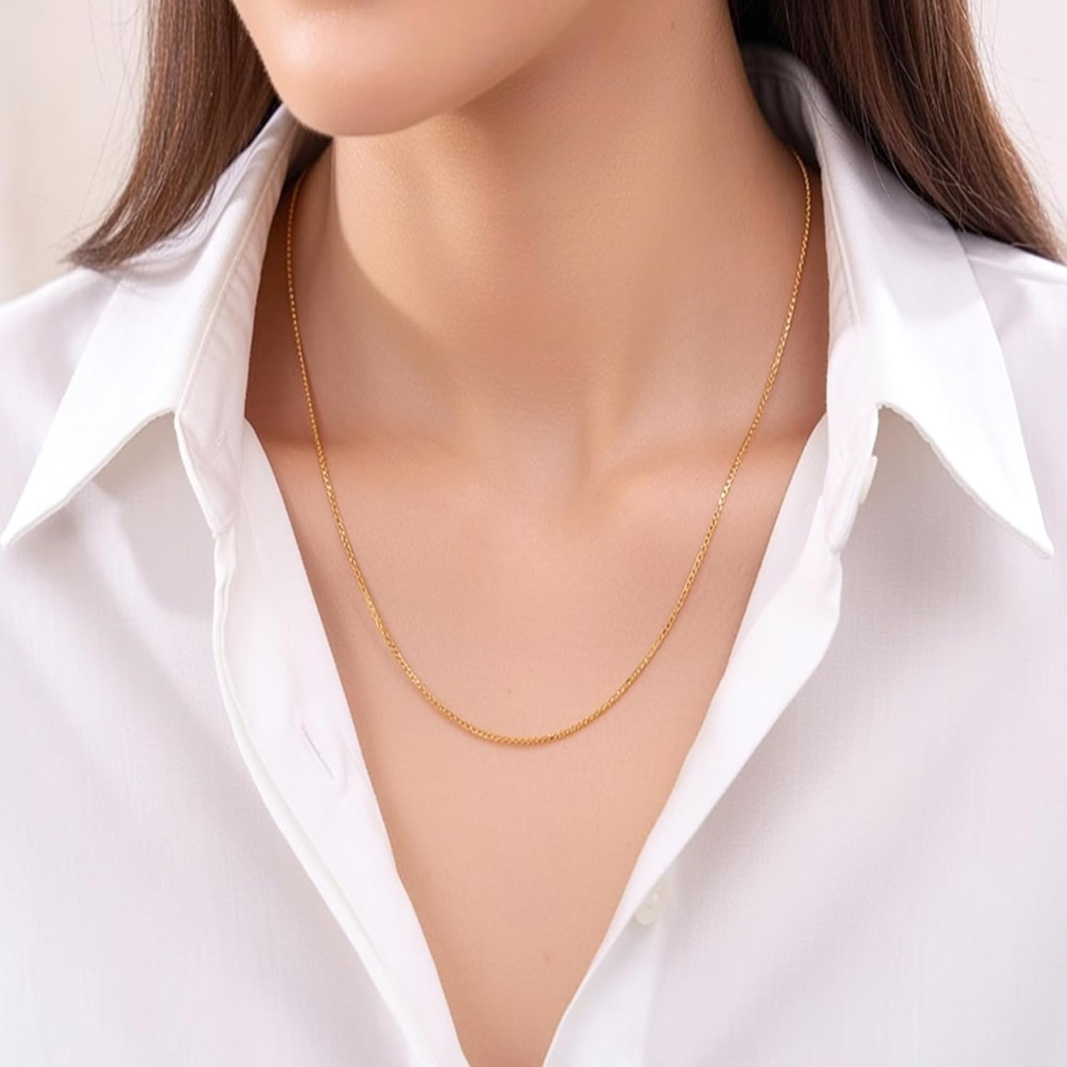 Jewelry Affairs 14k Yellow Gold Round Wheat Chain Necklace, 1.2mm