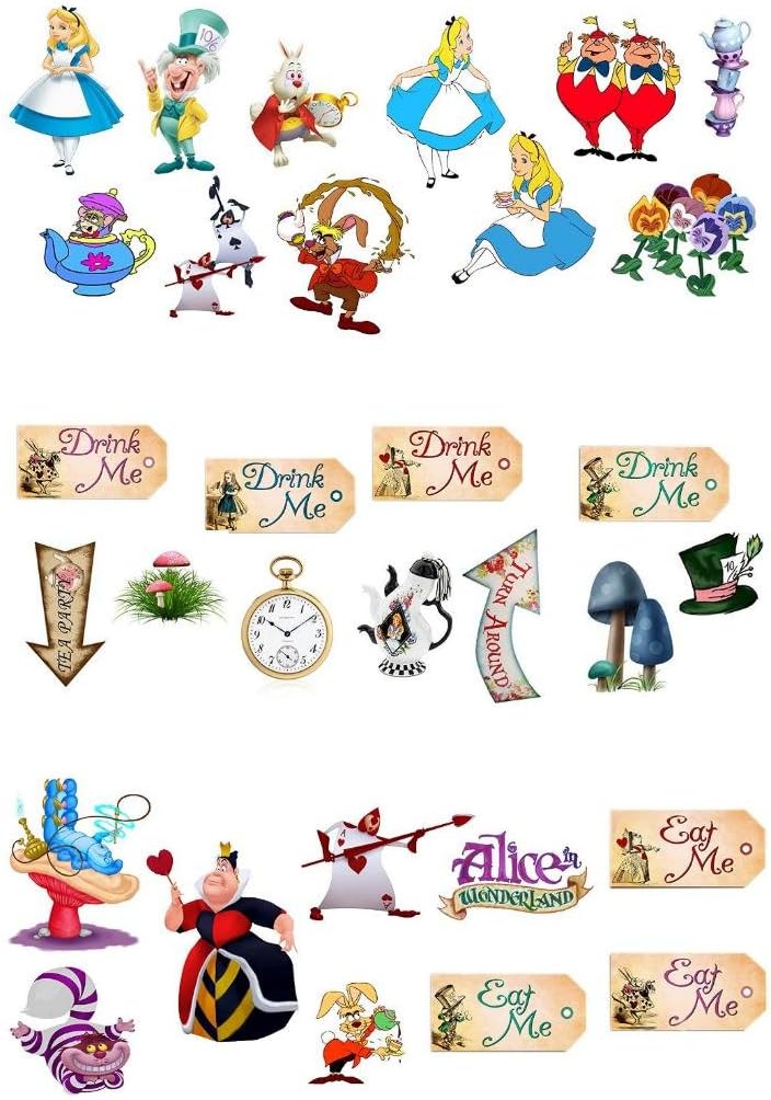 31 x Alice in Wonderland STAND UP Edible Paper Cupcake Toppers Cake Decorations