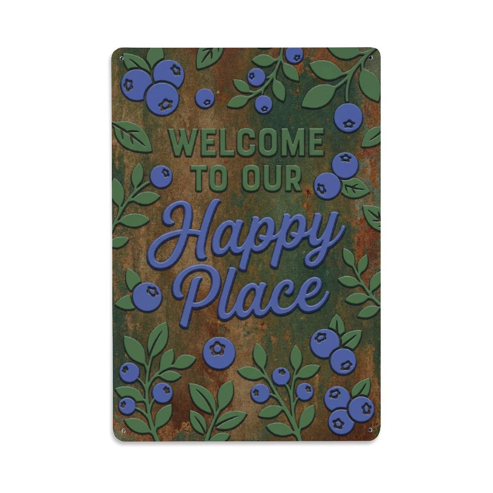 Welcome To Our Happy Place Bilberry Grove Metal Tin Sign Plaque Wall Decor for Cafe, Club Bar, Office, Home Garden Metal Poster 8x12Inch