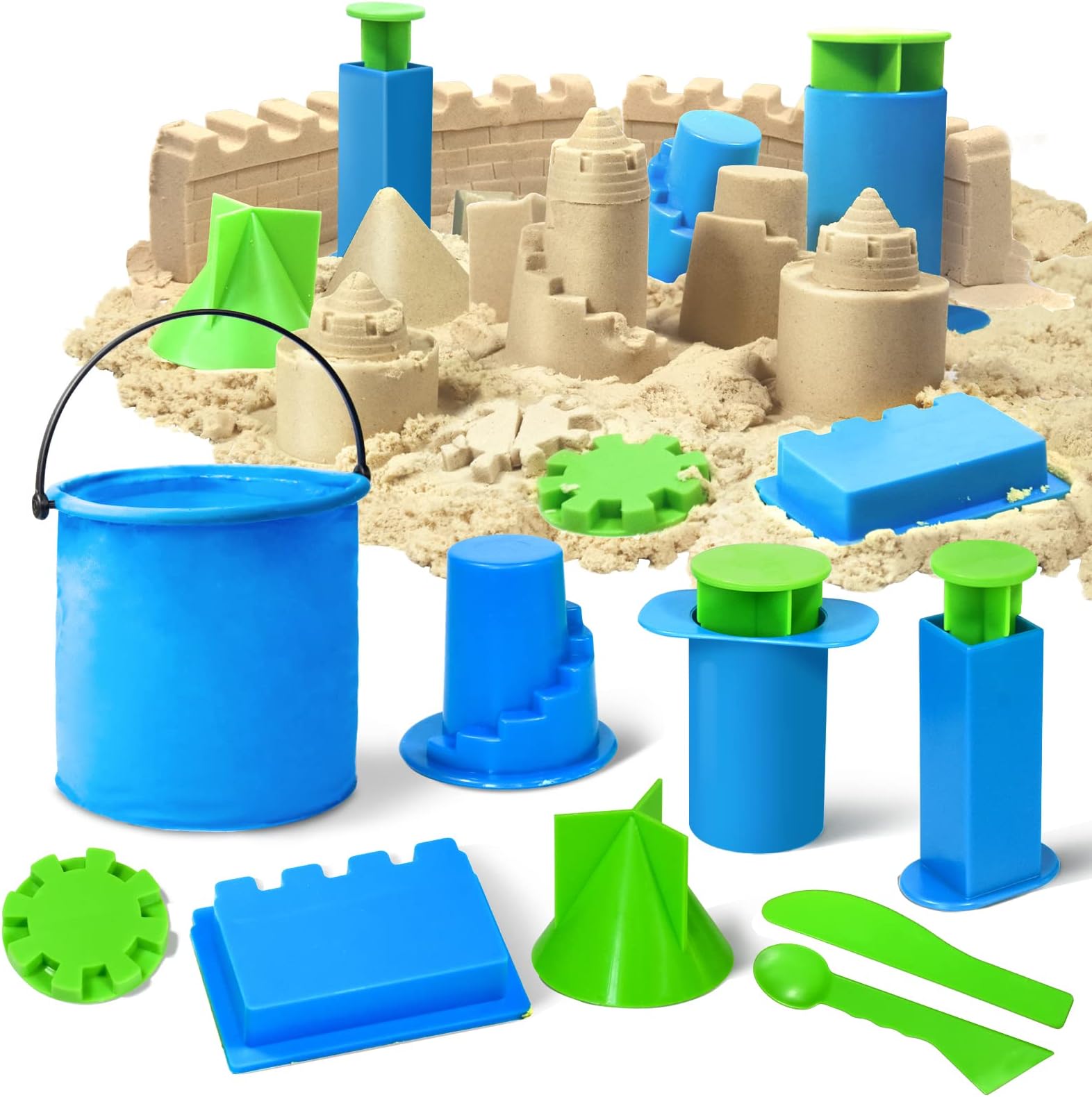 TOMMYHOME Beach Toys - Sand Brick Maker and Castle Set Compatible With Kinetic Sand - Sand Castle Making Tools
