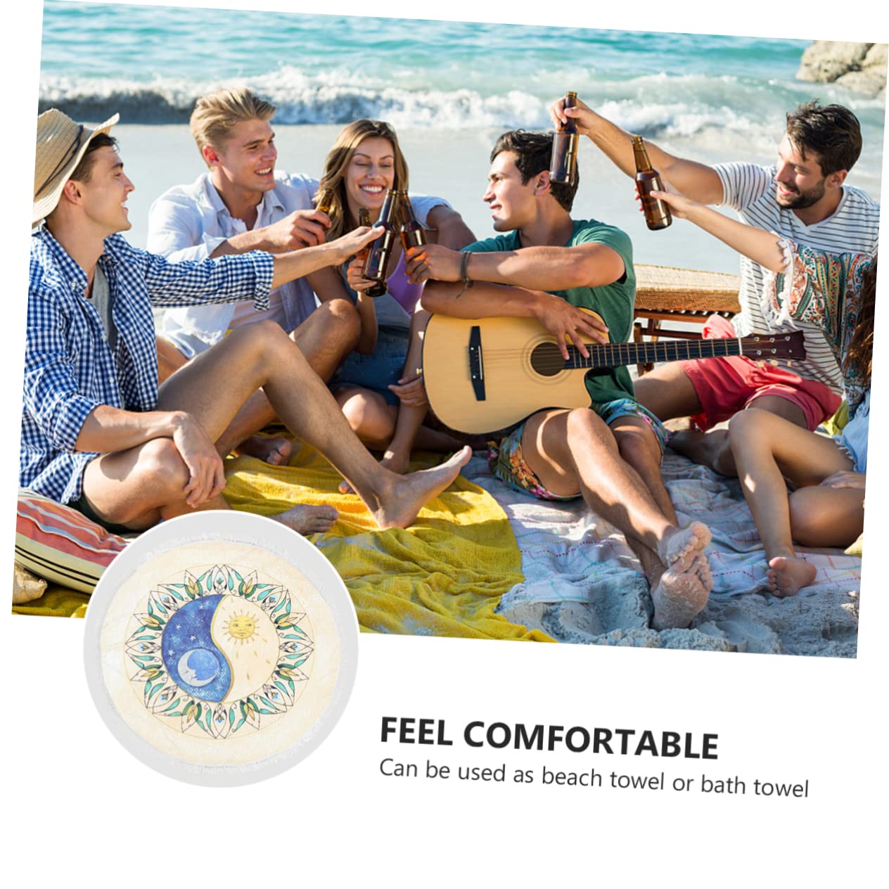 Serviettes de Plage Rondes Imprimées Motif Tai Ji, Fibres Fines, Jaune | Fouta Plage, Draps de Bain, Essuie de Plage, Serviettes de Toilette, Drap de Plage, Camping