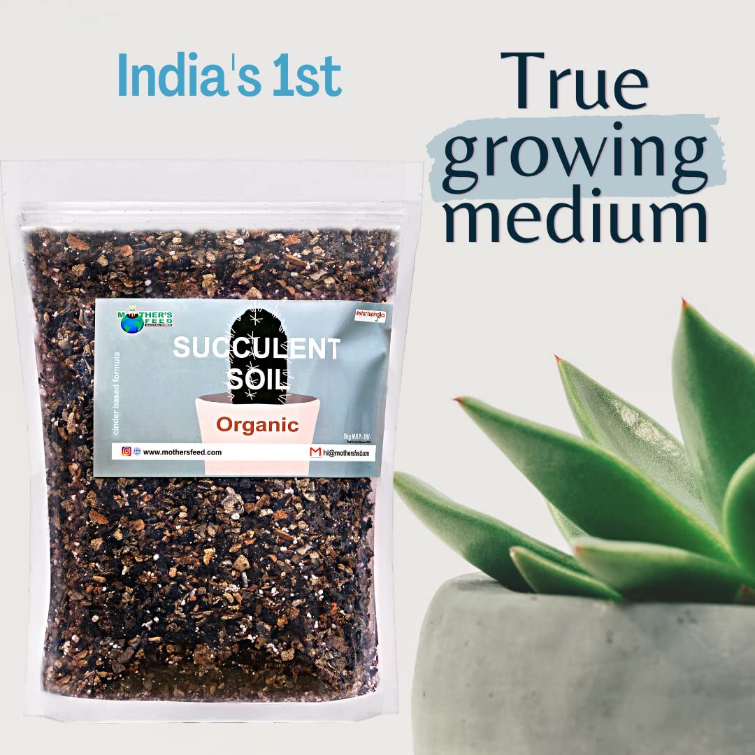 Mother's feed Organic Succulent Soil 5kg Granular (2-8mm) Potting Mix Contains Washed Cinder, Leaf Compost, Perlite,Neem Khali for All Less Water Indoor Plants i.e. Succulents, Cactus