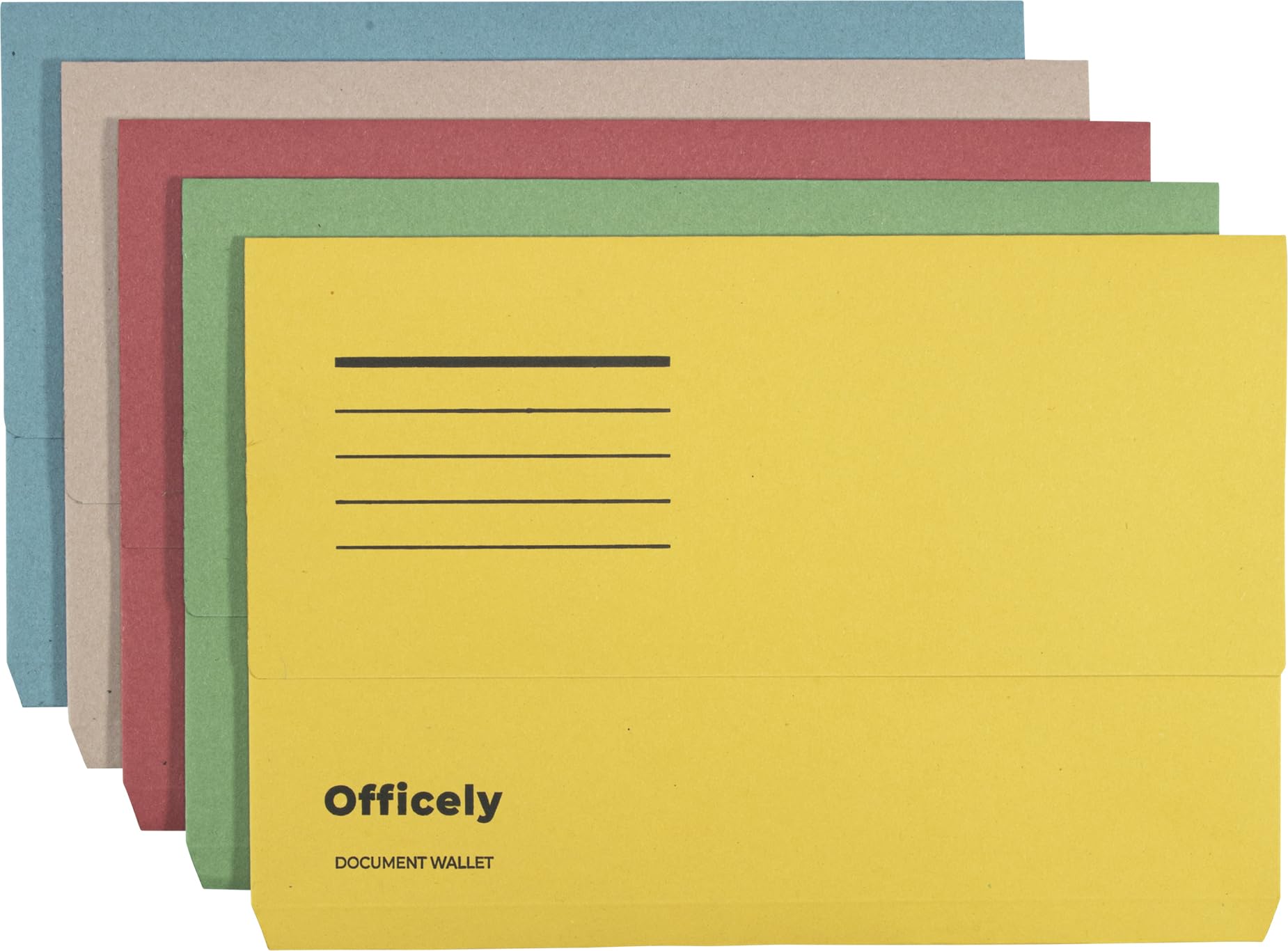 Officely Foolscap Document Wallets 285gsm - Assorted (Pack of 5)