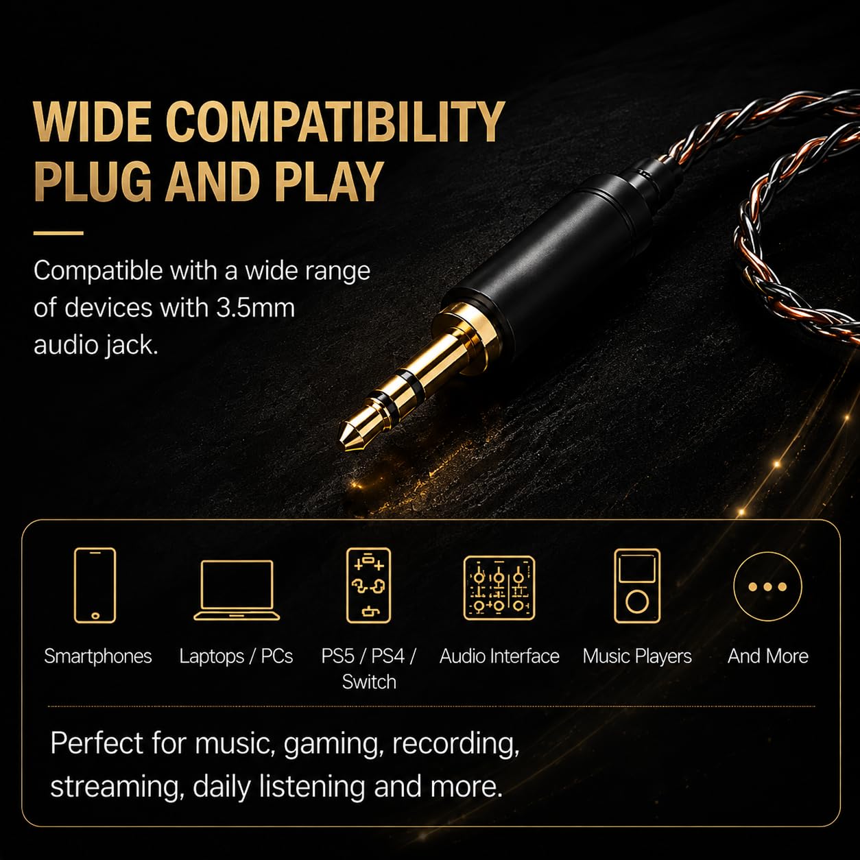 Cuffie Hi-Fi con cavo in-ear, auricolari IEM con cavo staccabile, design ergonomico con isolamento acustico, auricolari da 3,5 mm, suono chiaro per musica, giochi, monitoraggio studio e