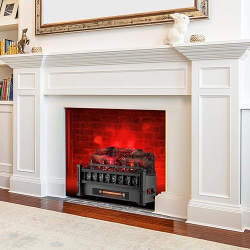 Miniatura 2 de ORALNER Juego de troncos de chimenea eléctrica de 20 pulgadas, calentador de leña de cuarzo infrarrojo para chimeneas existentes, troncos de madera