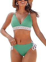 CUPSHE Damen Bikini Set V Ausschnitt Triangel Lace Trim Low Waist Schnürung Texturierte Bademode Zweiteiliger Badeanzug Swimsuit