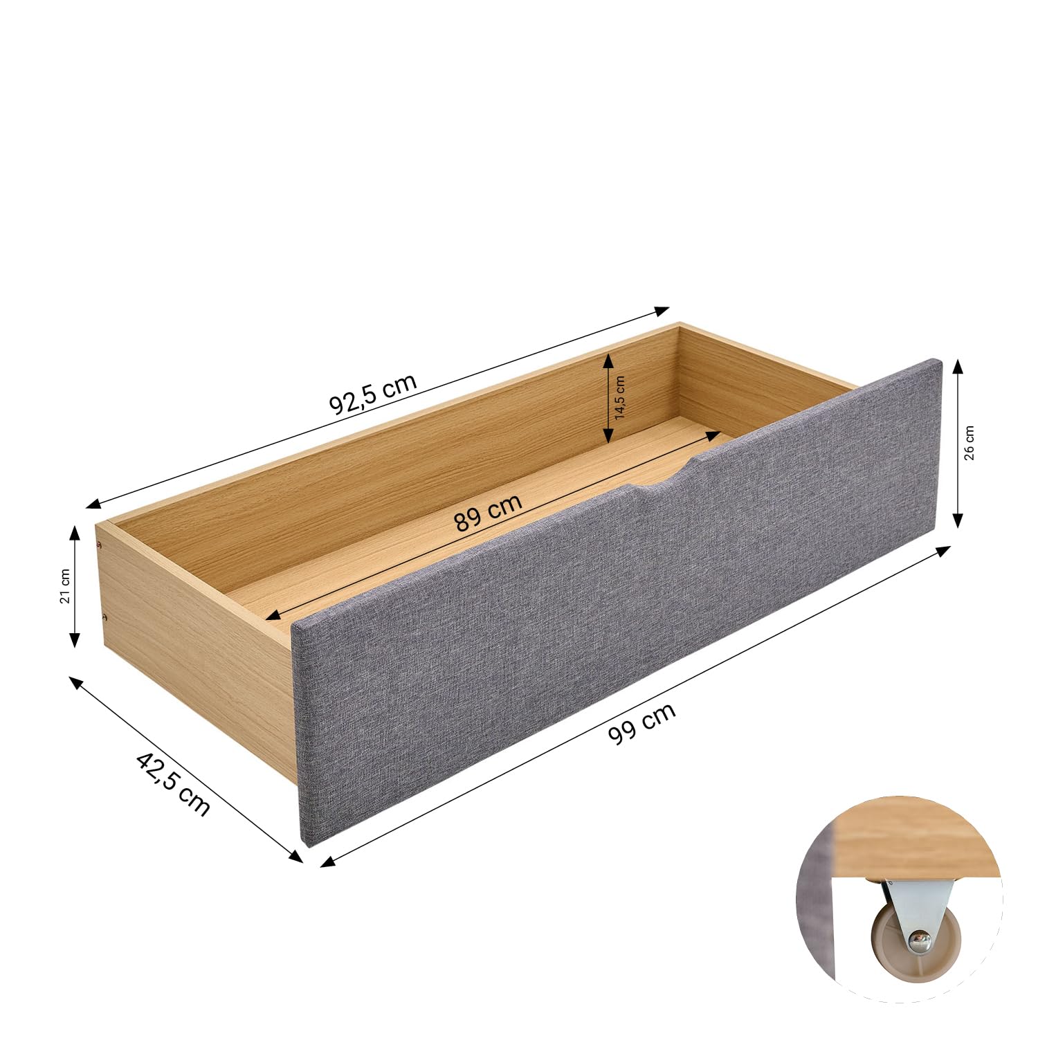 Homestyle4u Polsterbett 120x200 mit Bettkasten & Lattenrost | Stauraumbett 120 x 200 cm in Grau – 2 Schubladen auf Rollen, gestepptes Kopfteil, MDF-Rahmen