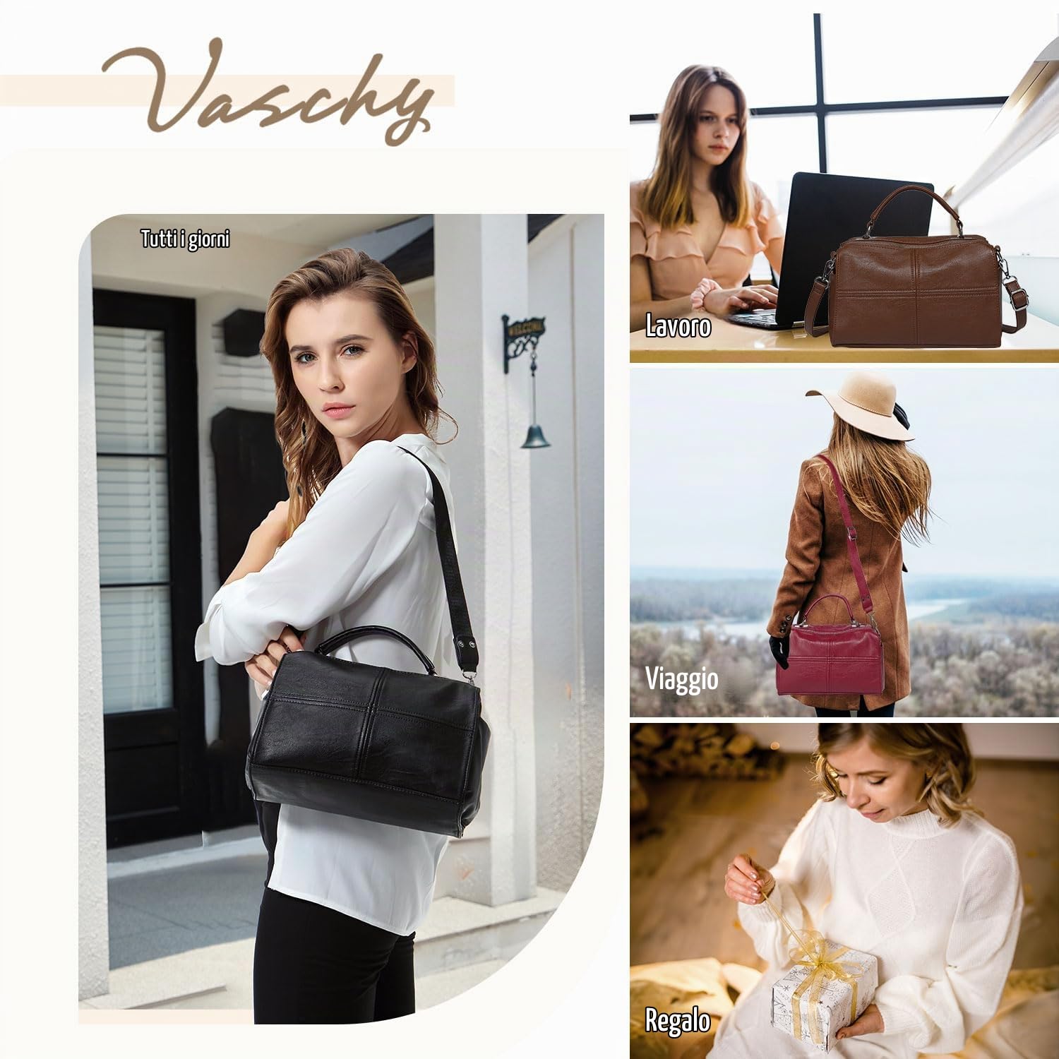 VASCHY Borse Donna a Tracolla Borse Spalla Pelle Borse a Mano Donne Borsetta Moda Borse Tote con Manico Superiore