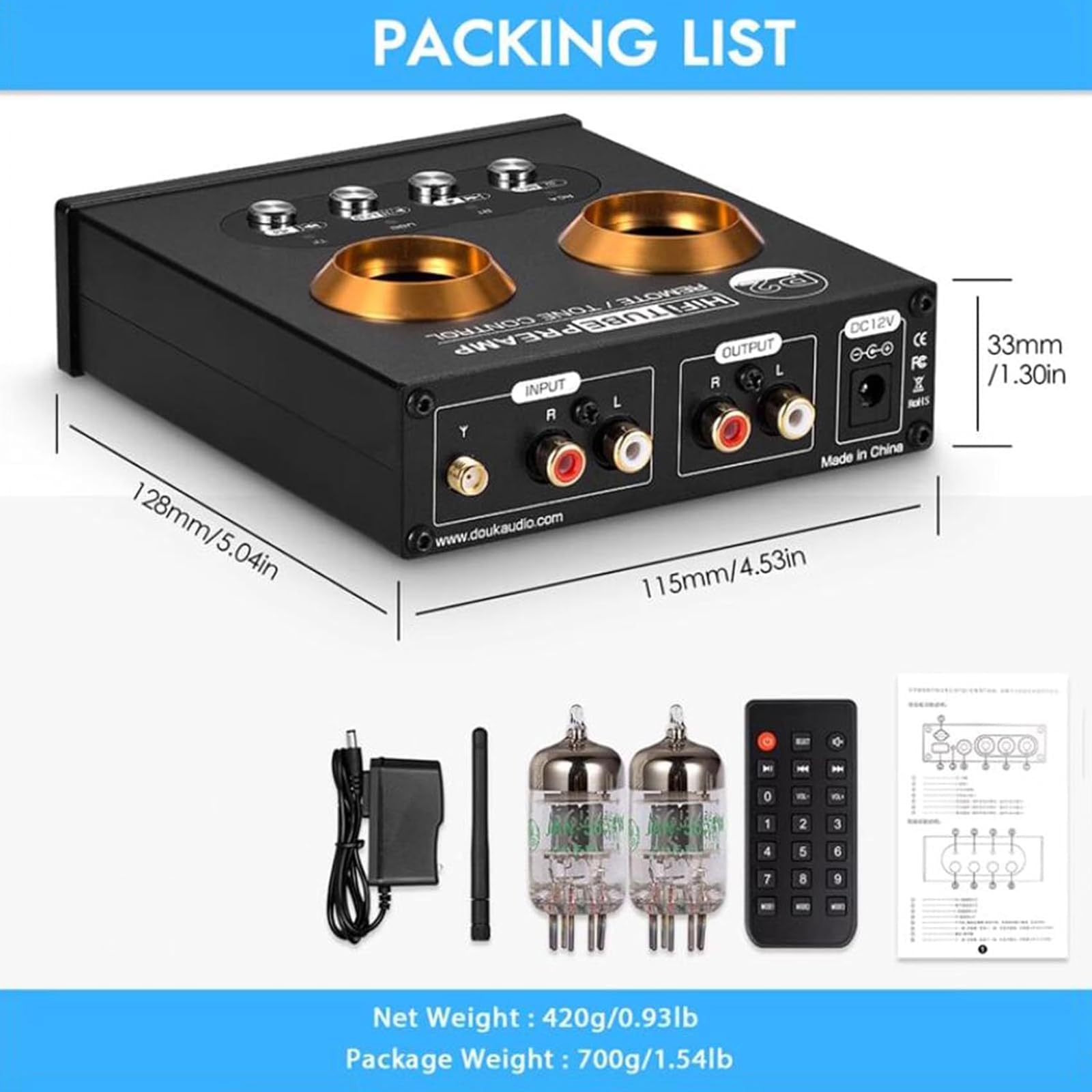 COYEUX Stereo wzmacniacz lampowy, 2-kanałowy mini cyfrowy wzmacniacz mocy Hi-Fi Bluetooth 5.0 klasy D, z pilotem, kontrolą wysokiego basu, do domowego dźwięku na zewnątrz