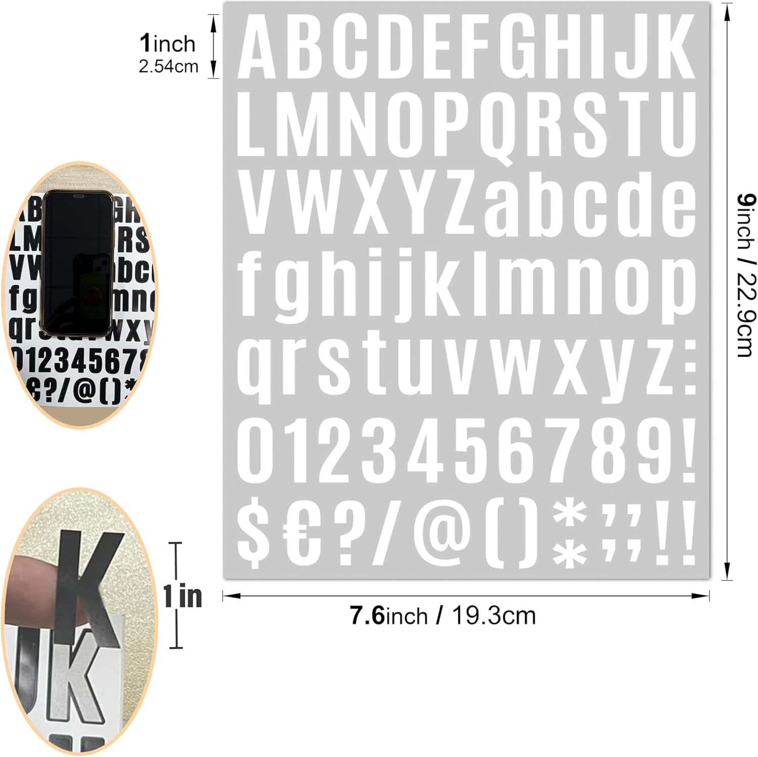 980 Pcs 12 Sheets Letter Stickers Small, 1 Inch Number Stickers Self-Adhesive Waterproof Alphabet White 1" Vinyl Letter Stickers for Mailbox, Bulletin Board, Wall Decor, Scrapbook (White)