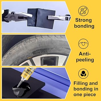 Black Tire Repair Glue - Sidewall Rubber Cement (1.76 oz) | Heavy Duty Flexible Rubber Glue for Car, Motorcycle, Bicycle & RC, Seamless Waterproof & Heat Resistant