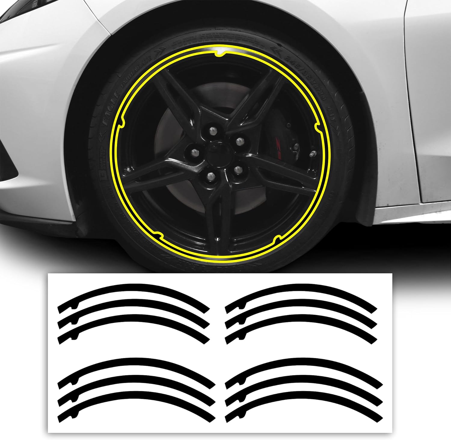 BOGAR TECH DESIGNS for Chevrolet Corvette C8 2020-2026 Wheel Rim Chrome Delete – Precut Vinyl Trim Overlay, Gloss Black Blackout Look