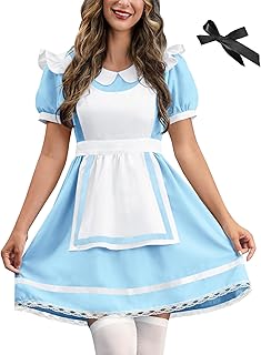 Womens Halloween Ruffled Apron Costume Princess Cosplay Adult Lace Hemline Alice Dresses Blue White XL - Buy now