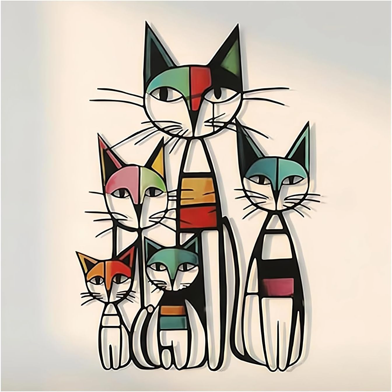 Cat Wall Art Metal, Mid Century Retro Cat Art Wall Decor, Colorful Gifts for Cat Lovers (10.6"x15.7")