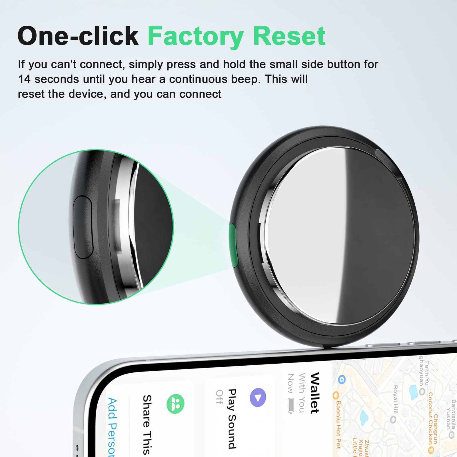 Air Tracker Tag Works with Apple Find My (iOS Only) Includes Replaceable Battery, Bluetooth Smart Item Locator Key Finder for Keys, Luggage, Wallet, Car, Bicycle (4-Pack-Black) — view 9