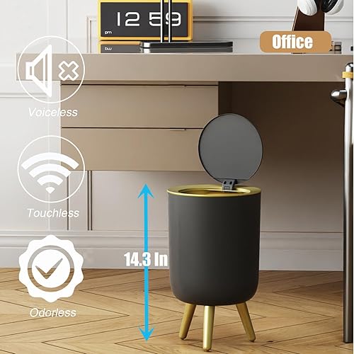 Miniatura 5 de Yatmung Bote de basura de baño sin contacto con tapa, cubo de basura con sensor de movimiento, cesta de basura para dormitorio, sala de estar,