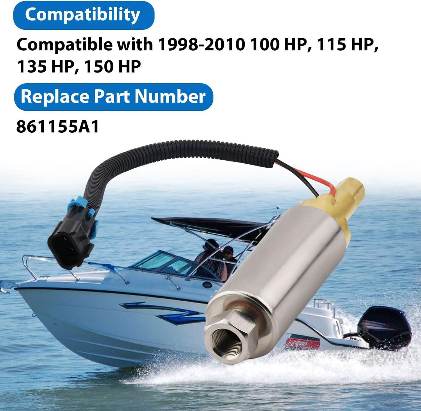 High Pressure Electric Fuel Pump Compatible With Mercruiser EFI MPI V6 and V8 305 350 377 454 502 Electronic Fuel Injection Engines Replaces 861156A1 PH500-M014 18-35433 807949A1