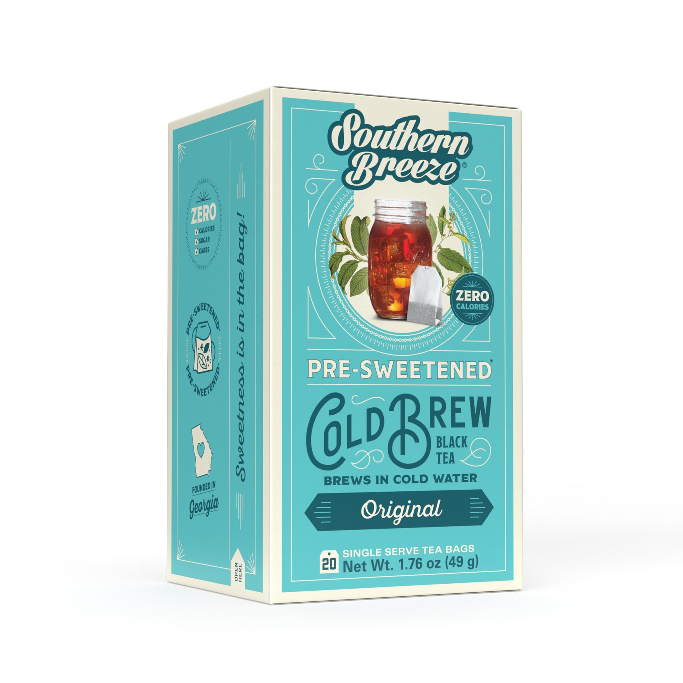 Cold Brew Sweet Tea Original Iced Tea with Black Tea and Zero Carbs Zero Sugar, 20 Individually Wrapped Tea Bags Southern Sweet Tea Iced Tea Beverage