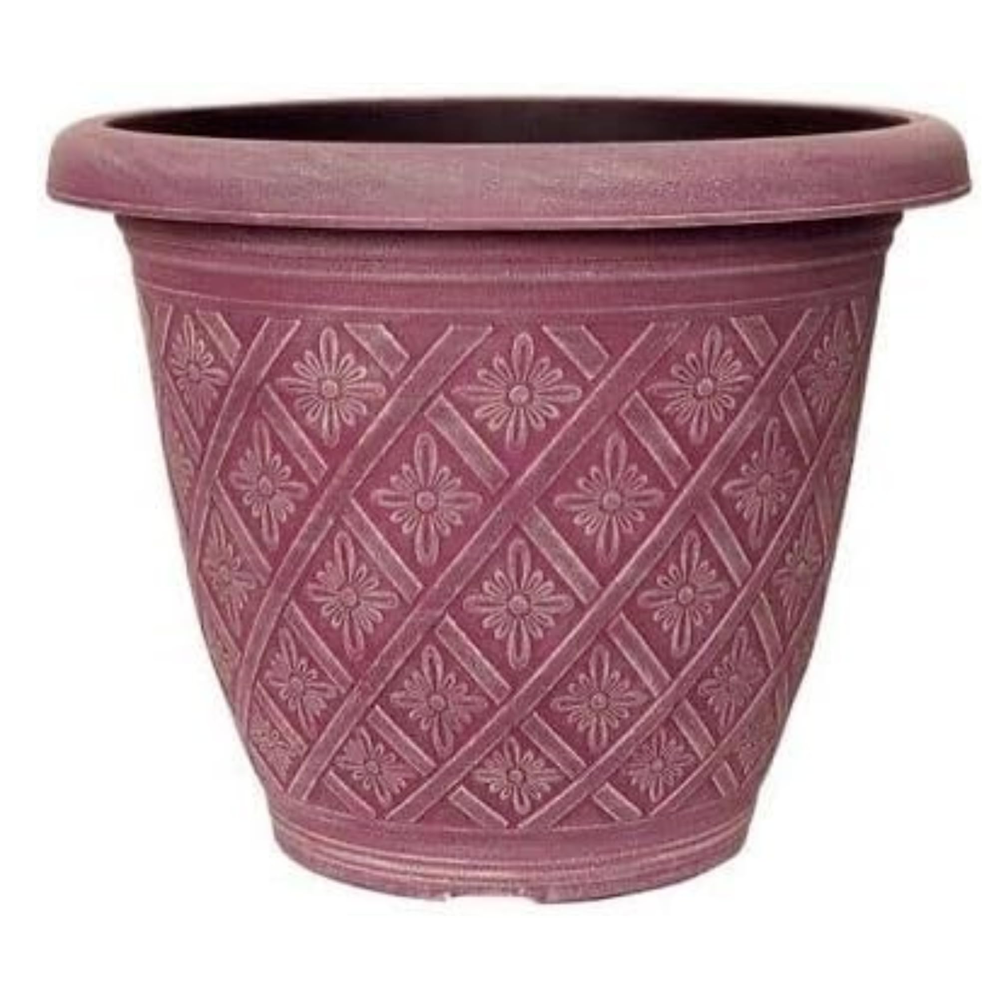 Fyne-Finds Pink Round 33Cm 13Inch Garden Plant Pot Woven Flower Outdoor Decor Planter Frost Proof Weatherproof Drainage Hole (Pink)