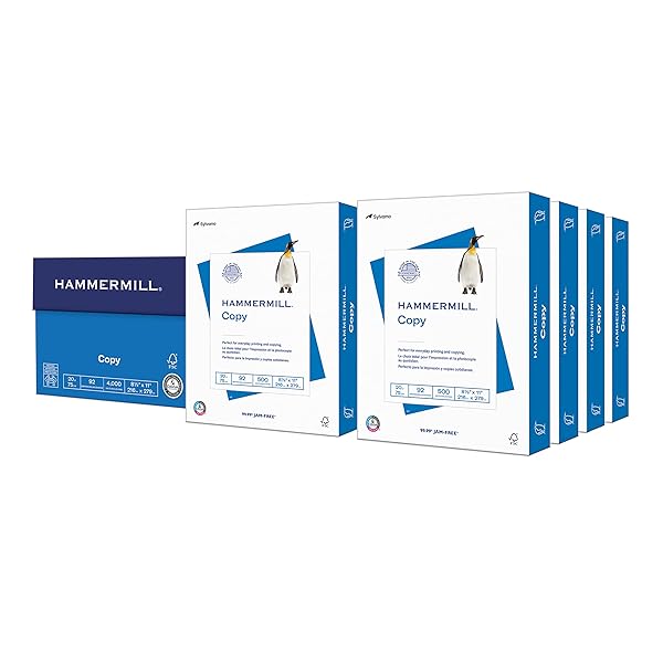 Hammermill Printer Paper, 20 Lb Copy Paper, 8.5 x 11 - 8 Ream (4,000 Sheets) - 92 Bright, Made in the USA