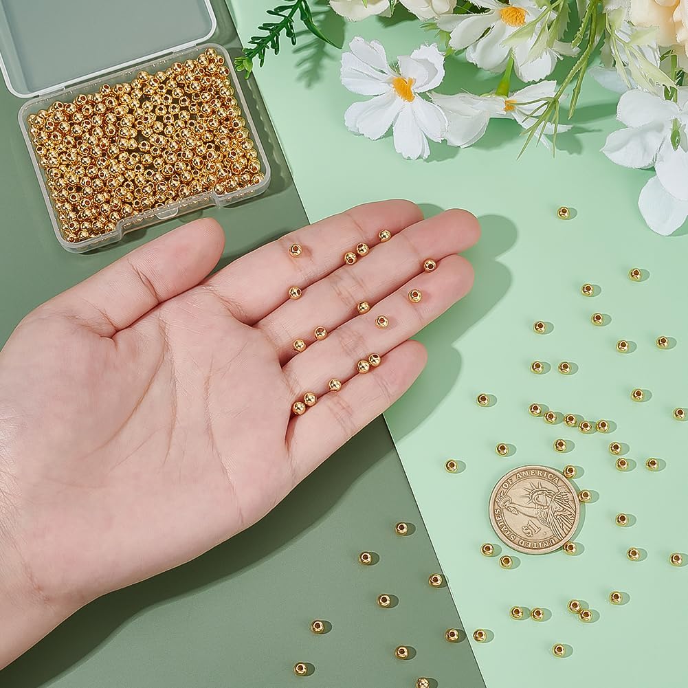 PH PandaHall 400pcs 14K Gold Plated Beads 4mm Brass Spacer Beads Metal Bracelet Beads Gold Beads Round Ball Beads Small Loose Spacer Beads Stackable Beads for Bracelets Necklace Beading Crafts Making - Image 3
