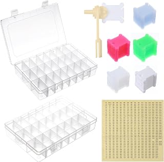 2 Pack Embroidery Floss Organizer with 24-Grid Detachable Boxes, Embroidery Thread Storage Set Includes 1 Winders, 300 Bobbins & 2 Number Stickers for Crafting