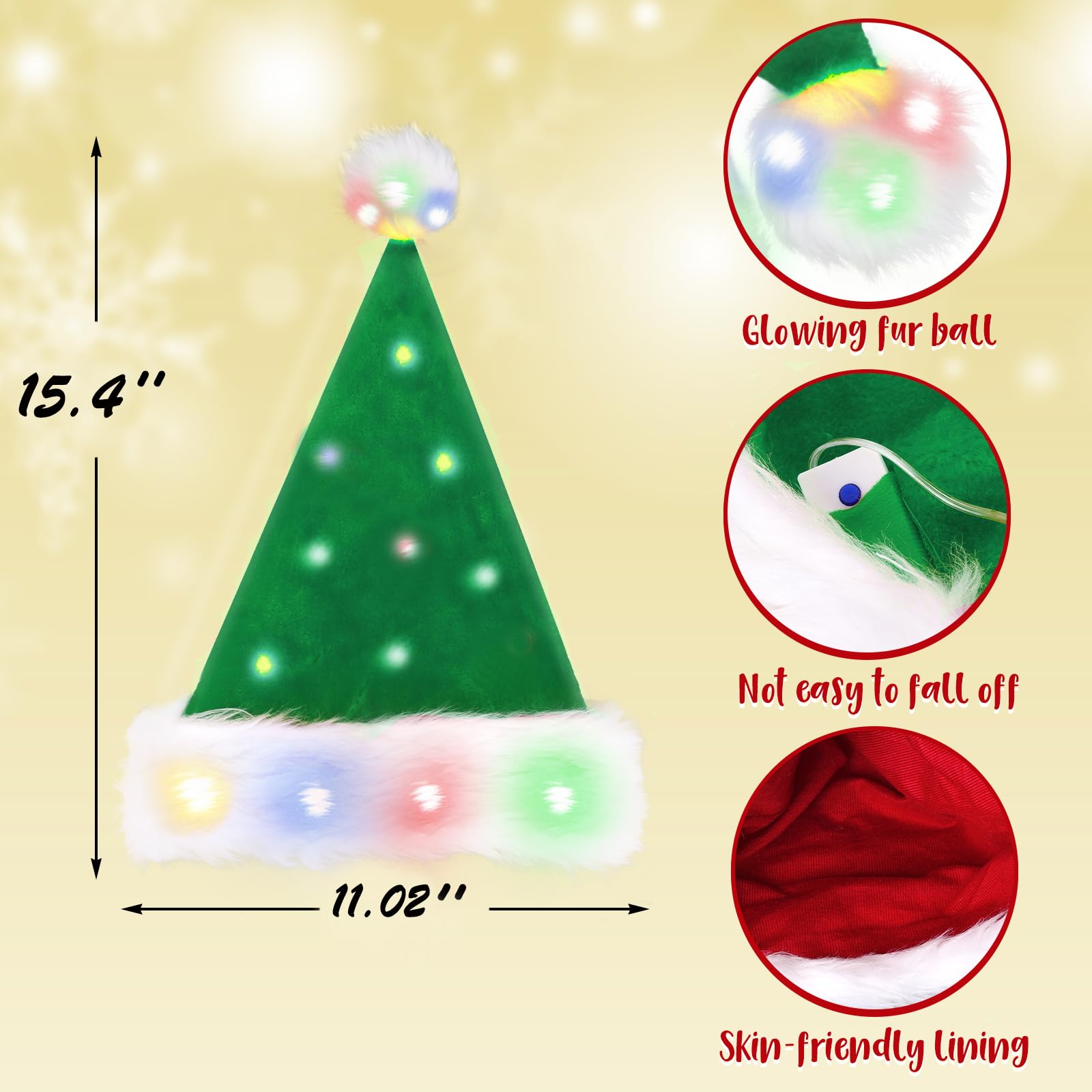 COMYCLE Santa Hat, Green Velvet, Funny Light Up Christmas Hat for Kids - Two Pieces Kids