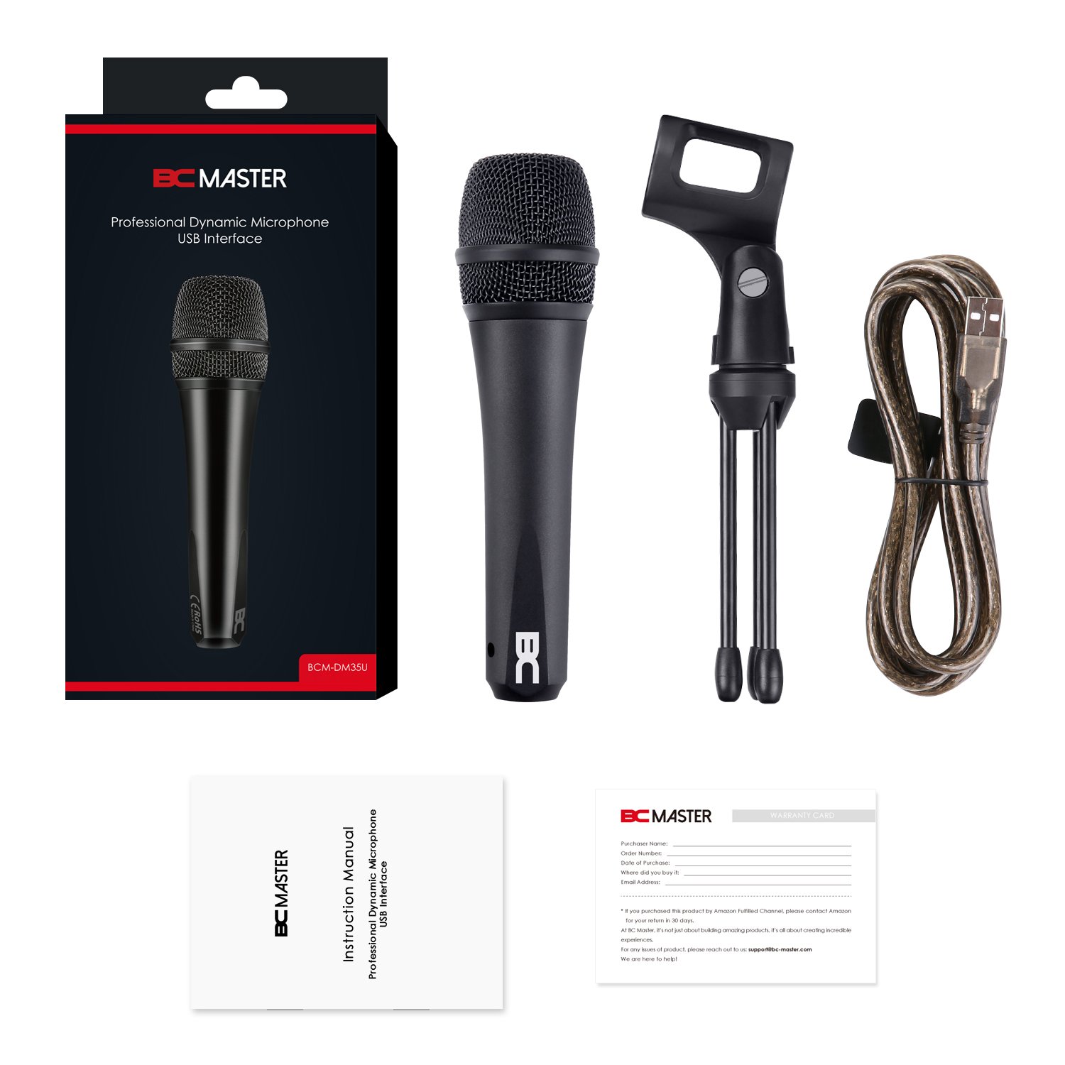 Microfono USB Dinamico Cardioide Metallico Registrazione Professionale con Treppiede per PC Mac Studio Gaming Canto Youtube Windows - Nero (DM35U)