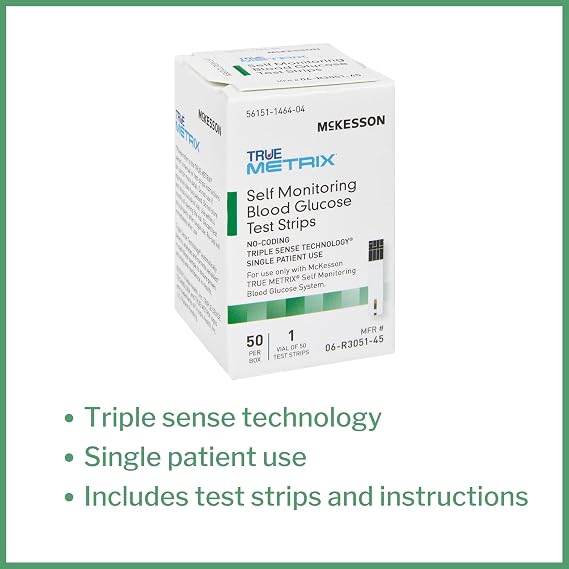 McKesson True METRIX Blood Glucose Test Strips for Diabetes [50 Strips] Self-Monitoring System