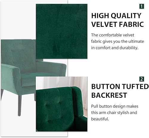 Miniatura 12 de Dolonm Midcentury - Silla decorativa moderna con brazos, silla auxiliar de lectura de tela tapizada con respaldo copetudo, silla decorativa con Gris