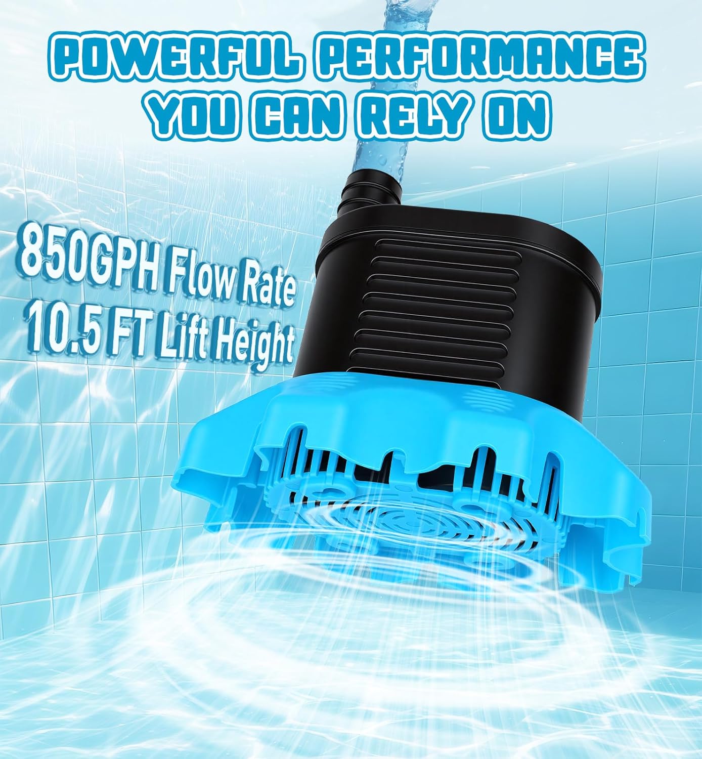 Pool Cover Pump, 850 GPH Submersible Water Pump for Above Ground Pool Draining, Sump Pump with 30inch Power Cord & 3 Adapters (1/2", 3/4", 1"), for Pool Covers, Hot Tubs, Flat Surface Water Removal