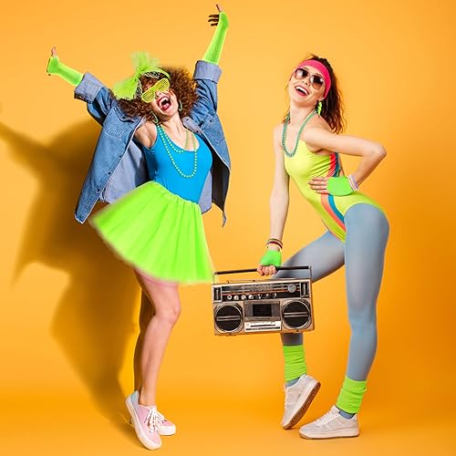 Miniatura 2 de Accesorios de disfraces de los años 80, diadema de encaje, aretes, guantes de red, collar, pulsera para disfraces de fiesta retro de los años 80