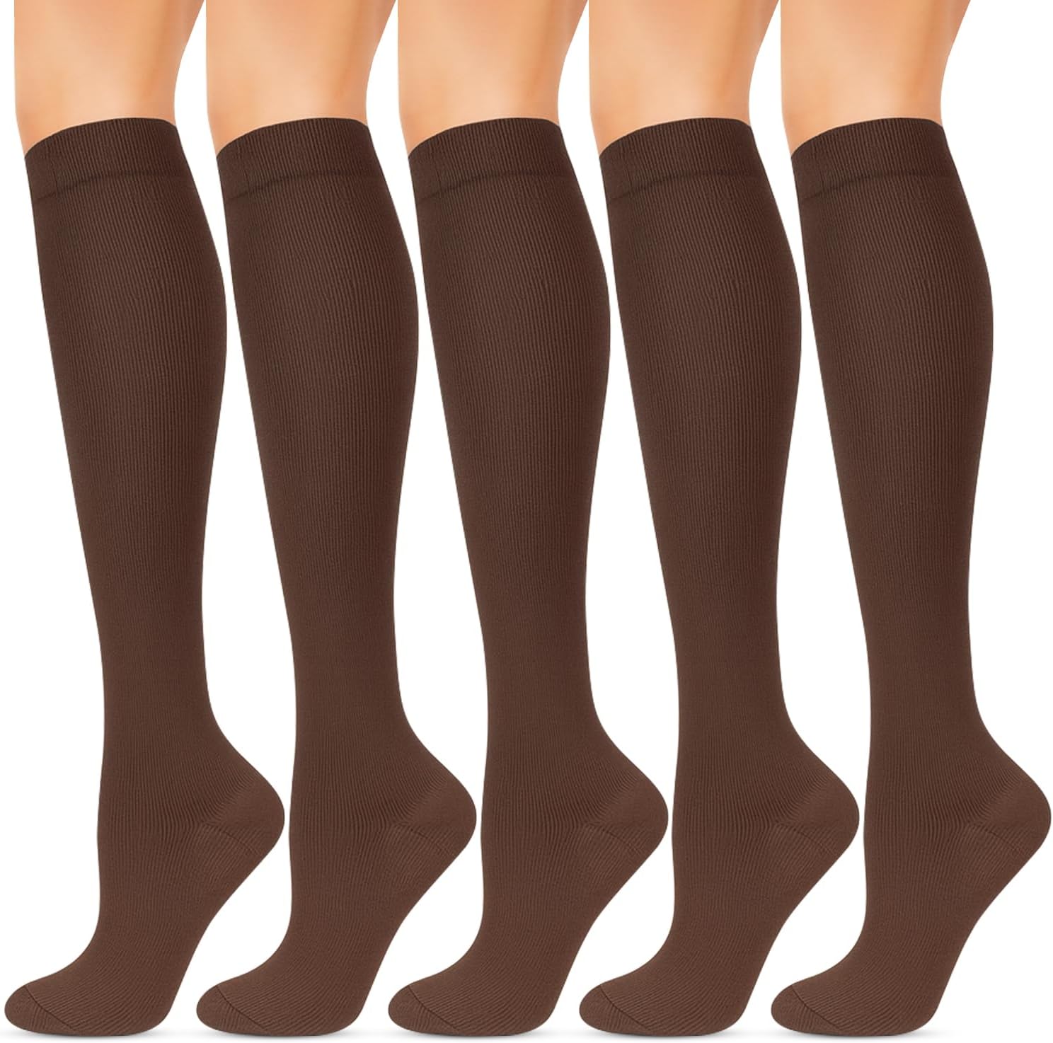 Wide Calf Compression Socks for Women & Men - 5 Pairs Plus Size 15-20 mmHg Graduated Knee High Compression Socks for Travel, Nurses, Pregnant Women, Running, Hiking & Everyday Wear