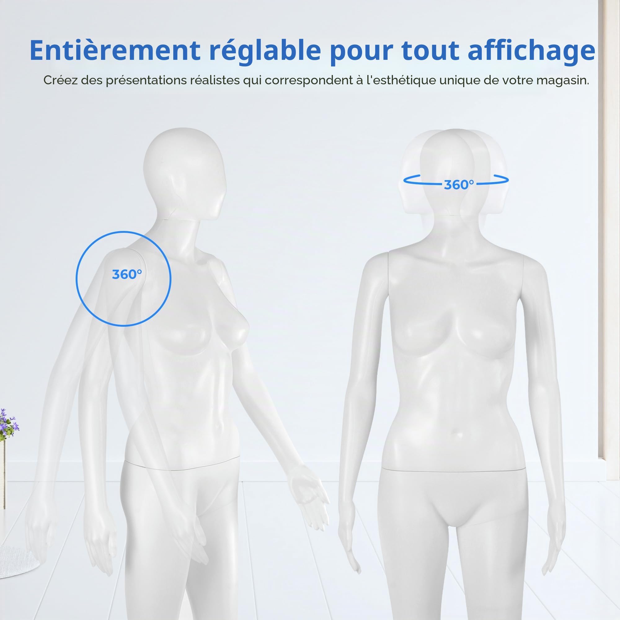 SereneLife Mannequin Femme Corps Complet 175 cm – Mannequin Vitrine Articulé avec Tête Réglable, Membres Flexibles, Base Stable et Design Démontable pour Boutique, Magasin et Exposition
