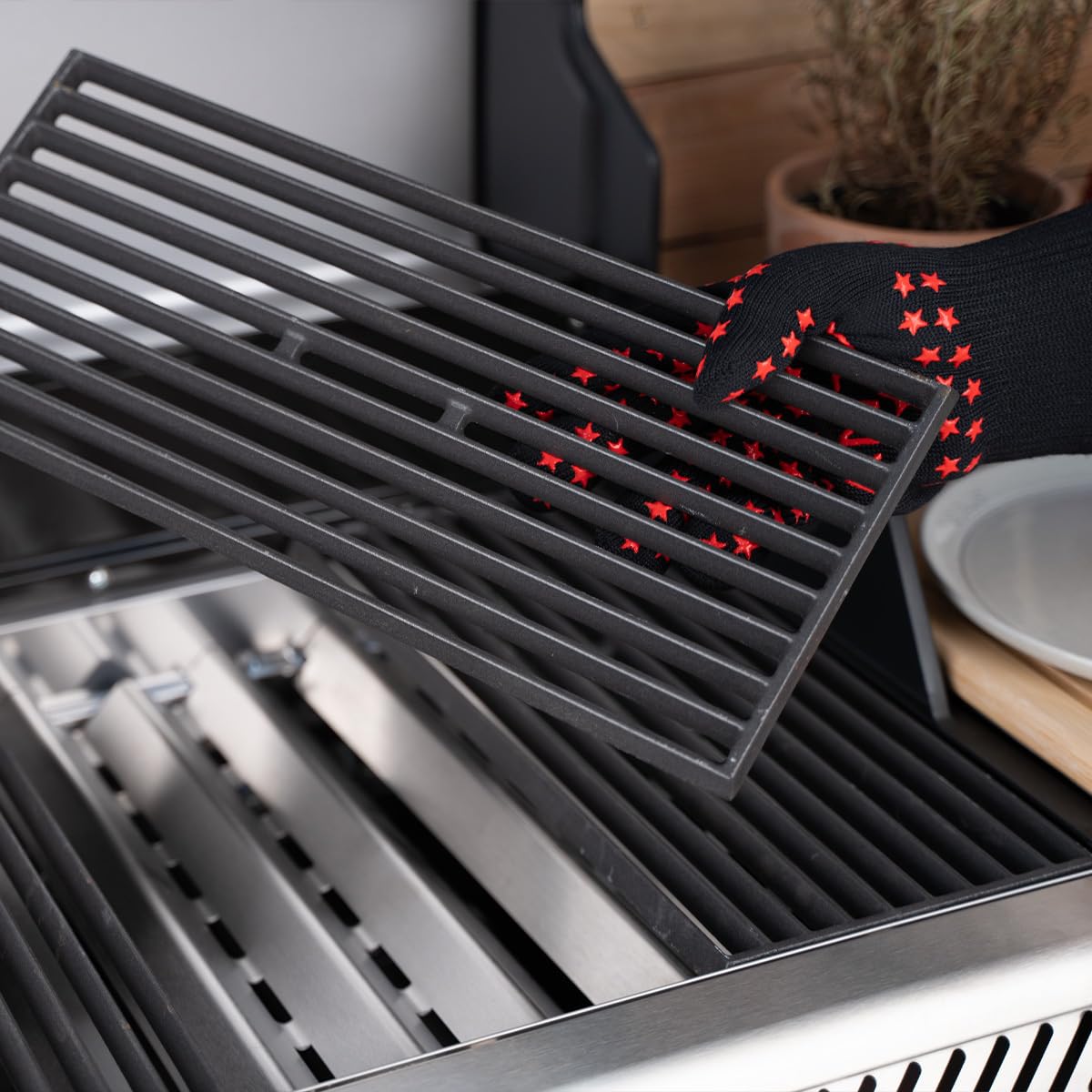 SANTOS Grillhandschuhe hitzebeständig bis 350 °C – aus Aramid-Fasern – rutschfest & flexibel – Schutz für Hände & Unterarme – mit Baumwollfutter – universal