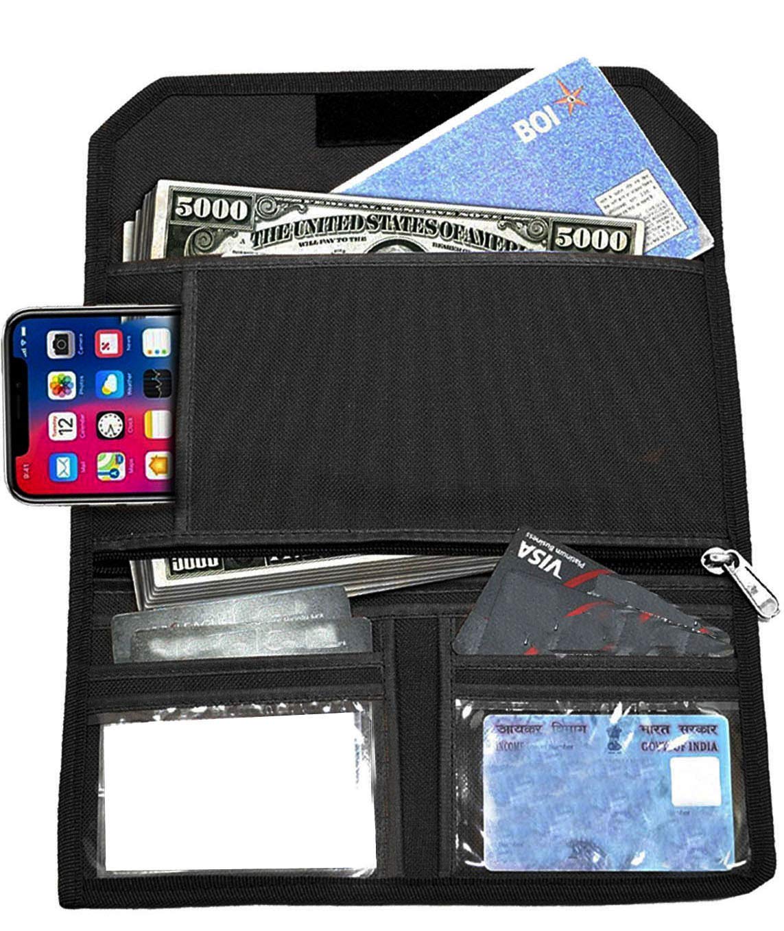 GreatDio Canvas Document Cheque Book Holder Multi Pocket Expanding Zip Pouch Travel Organizer Bag Case for Small Electronics and Accessories -(Color May Vary)