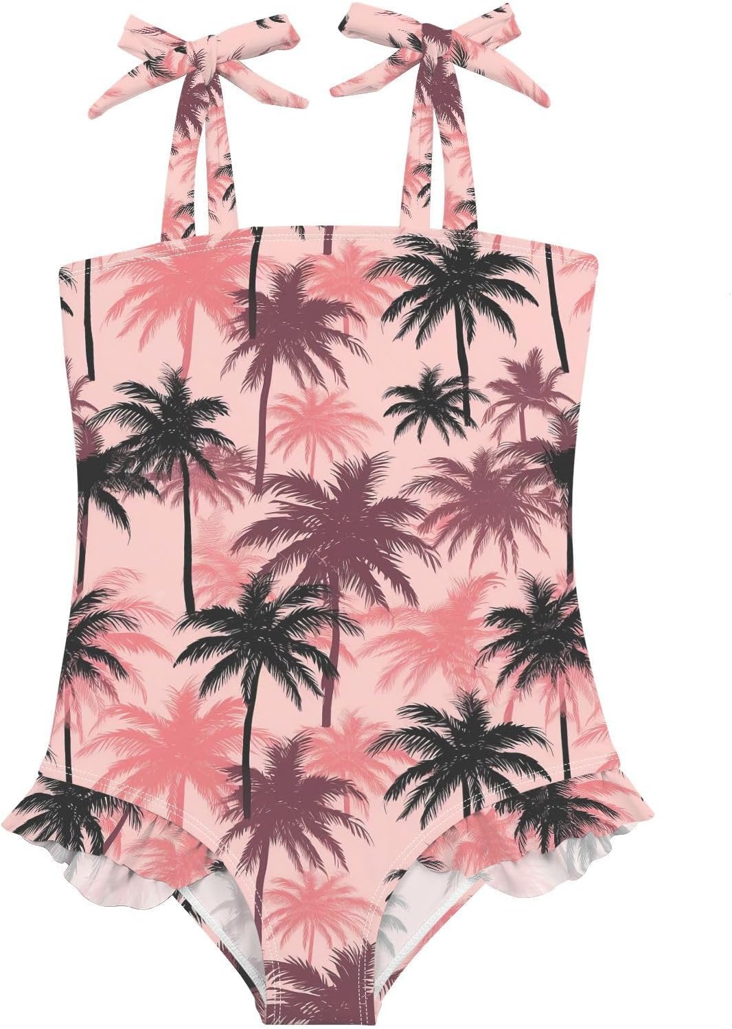 visesunny Toddler Girl Swimsuit Adjustable Strap Swimwear Pink Palm Tree Silhouettes Bathing Suits for Girls 18M-6Y