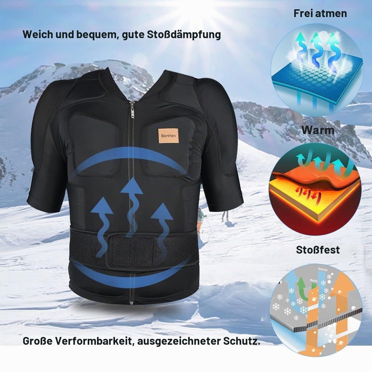 BenKen Ultra Lightweight Protective Equipment Ski Body Tank Back Protector Outdoor Sports Anti-Collision Back Protector Jacket for Snowboard & Skating