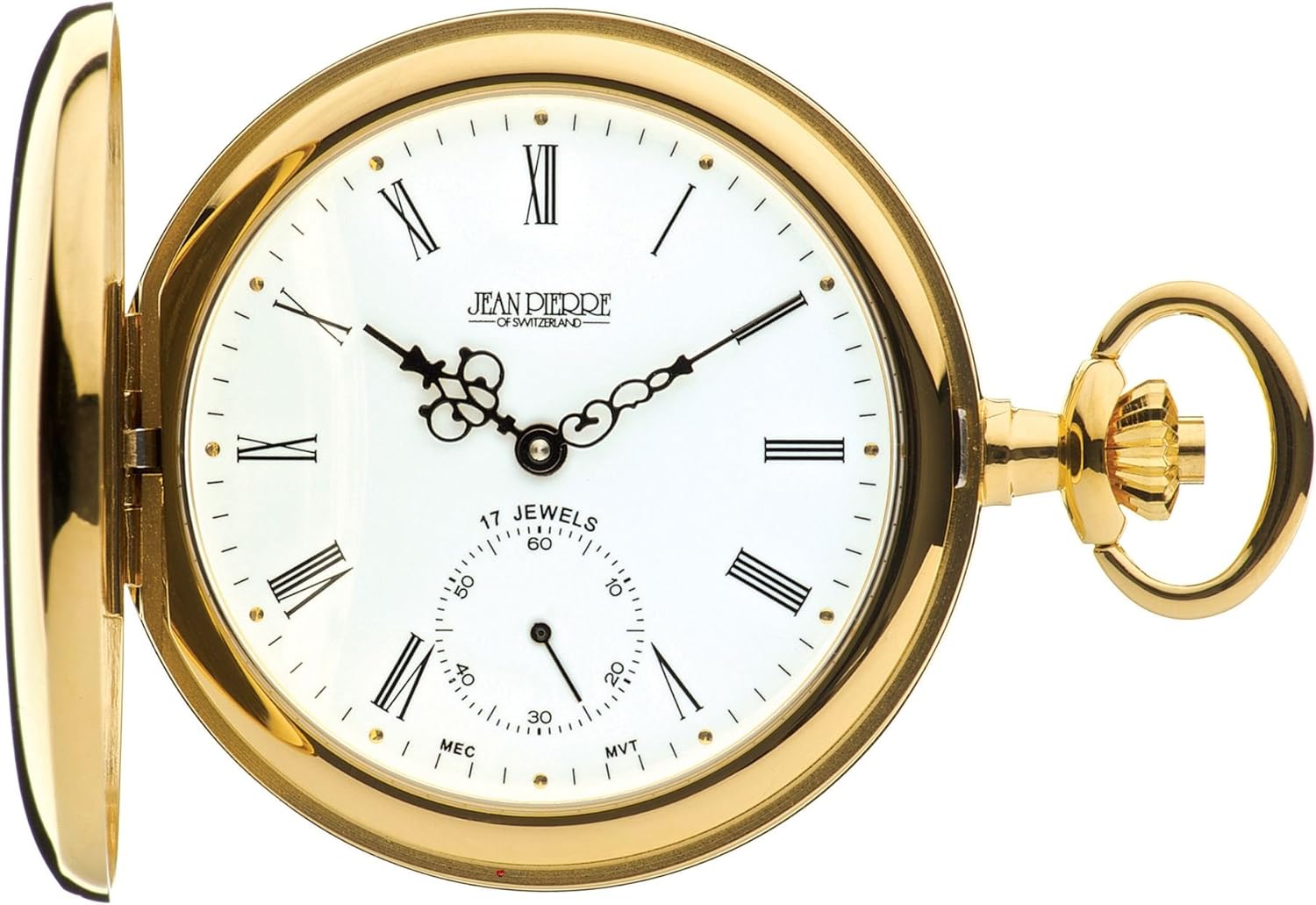 I LUV LTD Polished Full Hunter Gold Plated Pocket Watch with 17 Jewel Movement - Presentation Box