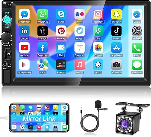 NHOPEEW Estéreo Bluetooth de doble DIN para coche, pantalla táctil de 7 pulgadas, enlace de espejo para Android, iOS, EQ Audio/Radio FM/Control del