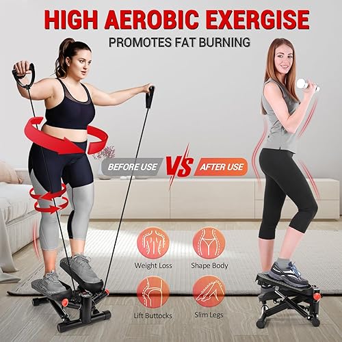 Miniatura 3 de ACFITI Mini Steppers for Exercise, Stair Steppers Machine with Super Quiet Design, Hydraulic Fitness Stepper with Resistance Bands,Twist Steppers