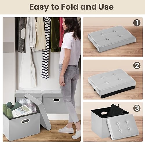 Miniatura 34 de COSYLAND - Reposapiés u otomano con almacenamiento plegable de piel, con agujero para agarrar, para habitación, tamaño pequeño, rectangular, 17 x 15