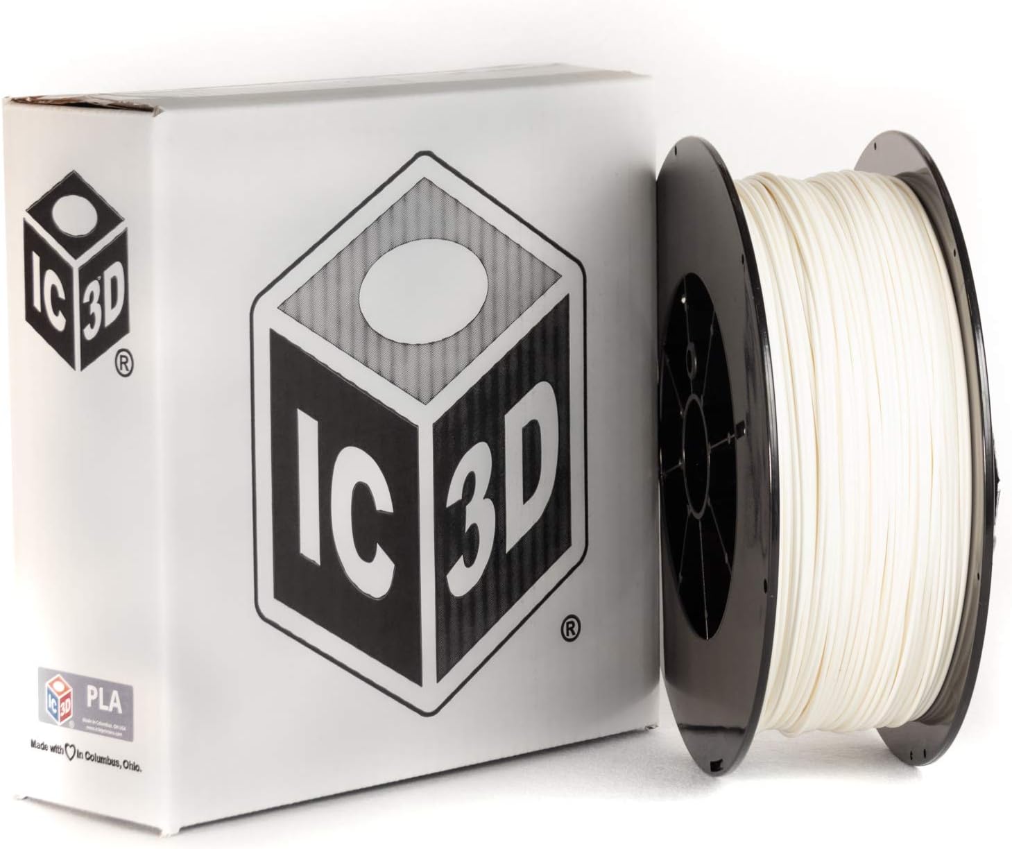 IC3D White 1.75mm PLA 3D Printer Filament - 2.5kg Spool - Dimensional Accuracy +/- 0.05mm - Professional Grade 3D Printing Filament - Made in USA