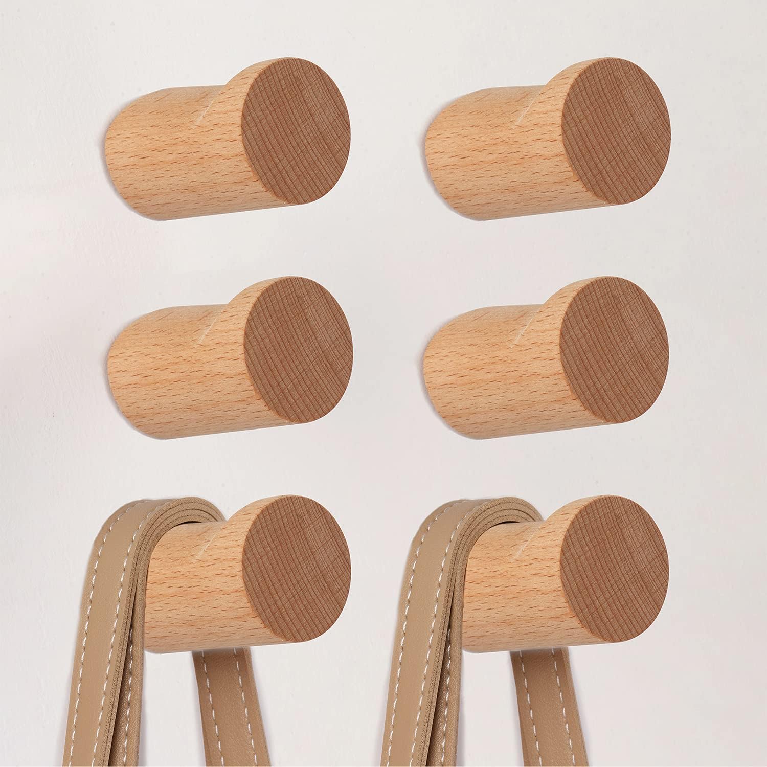 CRSWHA Natural Wood Hooks for Wall,6 Pack WallMounted
