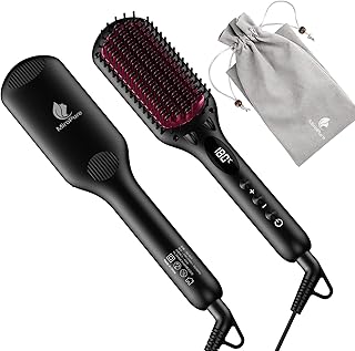 MiroPure ストレートブラシ 5列歯 ヘアアイロン ヒートブラシ マイナスイオン 16段階温度調節 MAX230℃ ツヤ感UP 温度記憶 急速加熱 1時間自動電源オフ 火傷防止 LEDデイスプレー 静電気防止 温度ロック機能 誤作動防止 頭皮ケア 髪質改善 海外対応 ブラック
