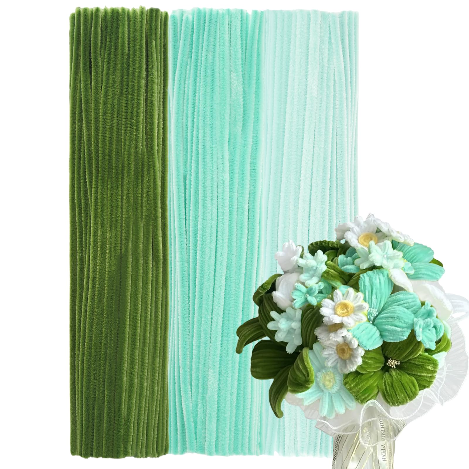 KINGLAKE 300 Pcs Sage Mint Green Pipe Cleaners for Craft Flowers