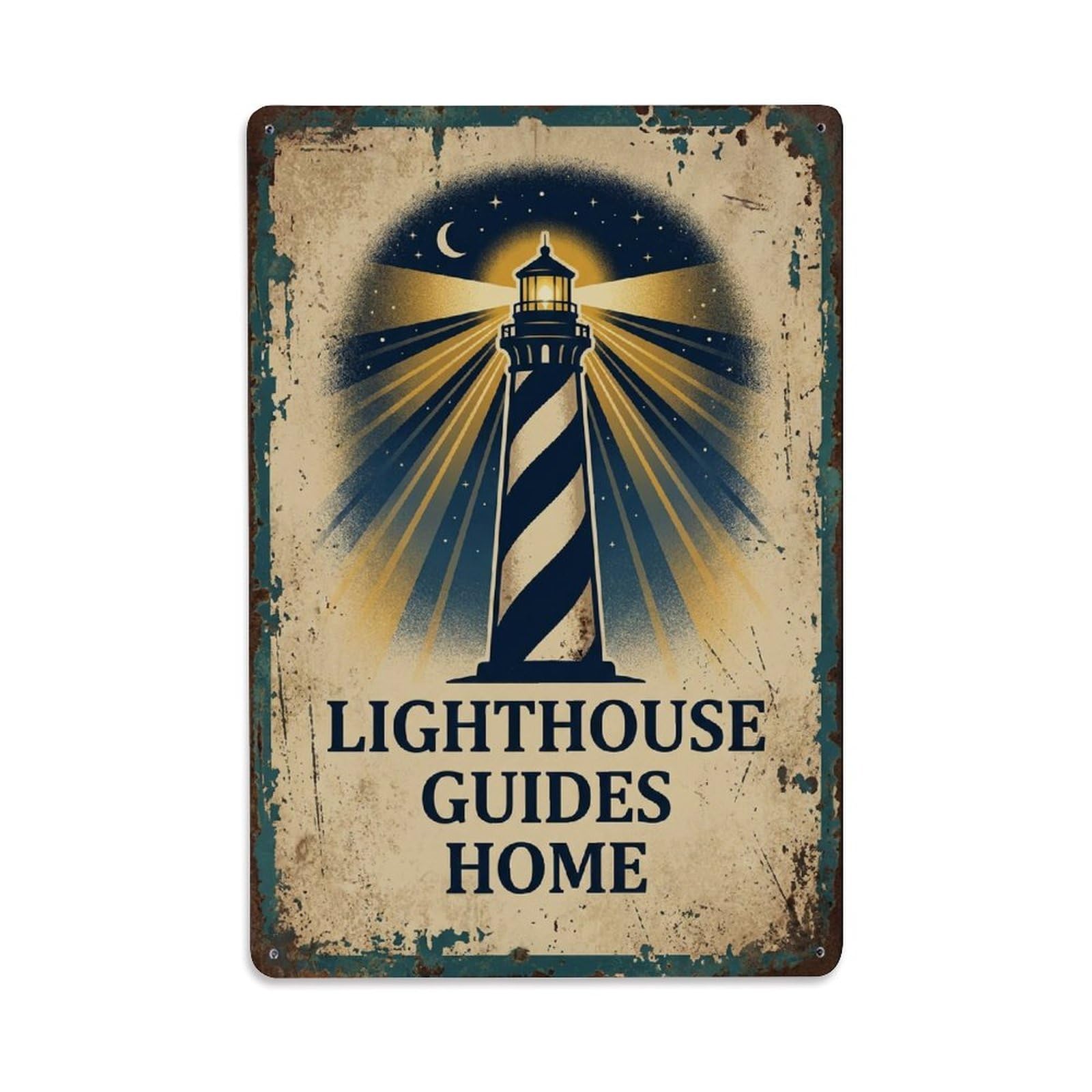 Lighthouse Guides Home Safe Harbor Metal Tin Sign