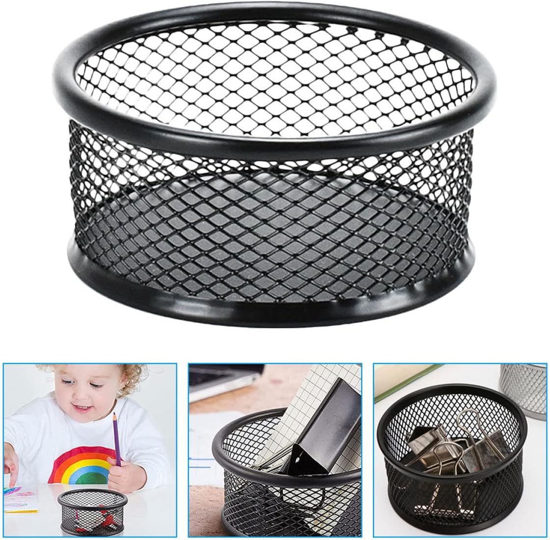 Cabilock 6 Pcs Mesh Paperclip Holders for Desk, Metal Mesh Paper Clip Organizer Dispenser Function, Office Supplies Storage Containers for School and Workspace