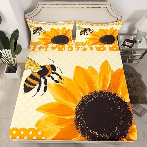 Miniatura 9 de Juegos de ropa de cama de panal tamaño Queen para niños y niñas, sábana bajera ajustable de abeja honesta, sábanas de geometría hexagonal de Multi