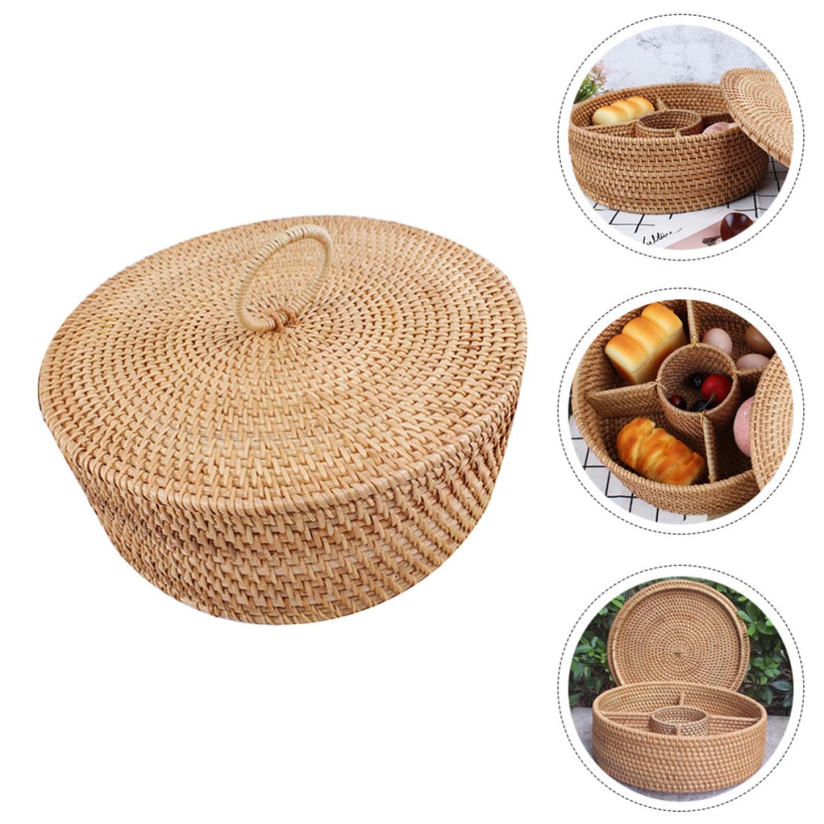 Cestino per Dolci e Frutta Secca con Coperchio in Legno Marrone | Finitura Vintage, Struttura Divisa, 1 Pezzo, Design Riutilizzabile e Lavorazione Accurata